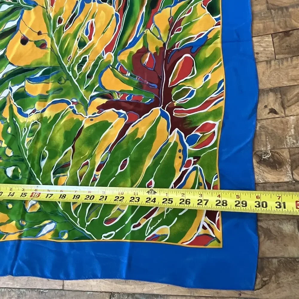 Anne Klein Decorative Silk Scarf 30 in x 30 in Vibrant Tropical Leaves